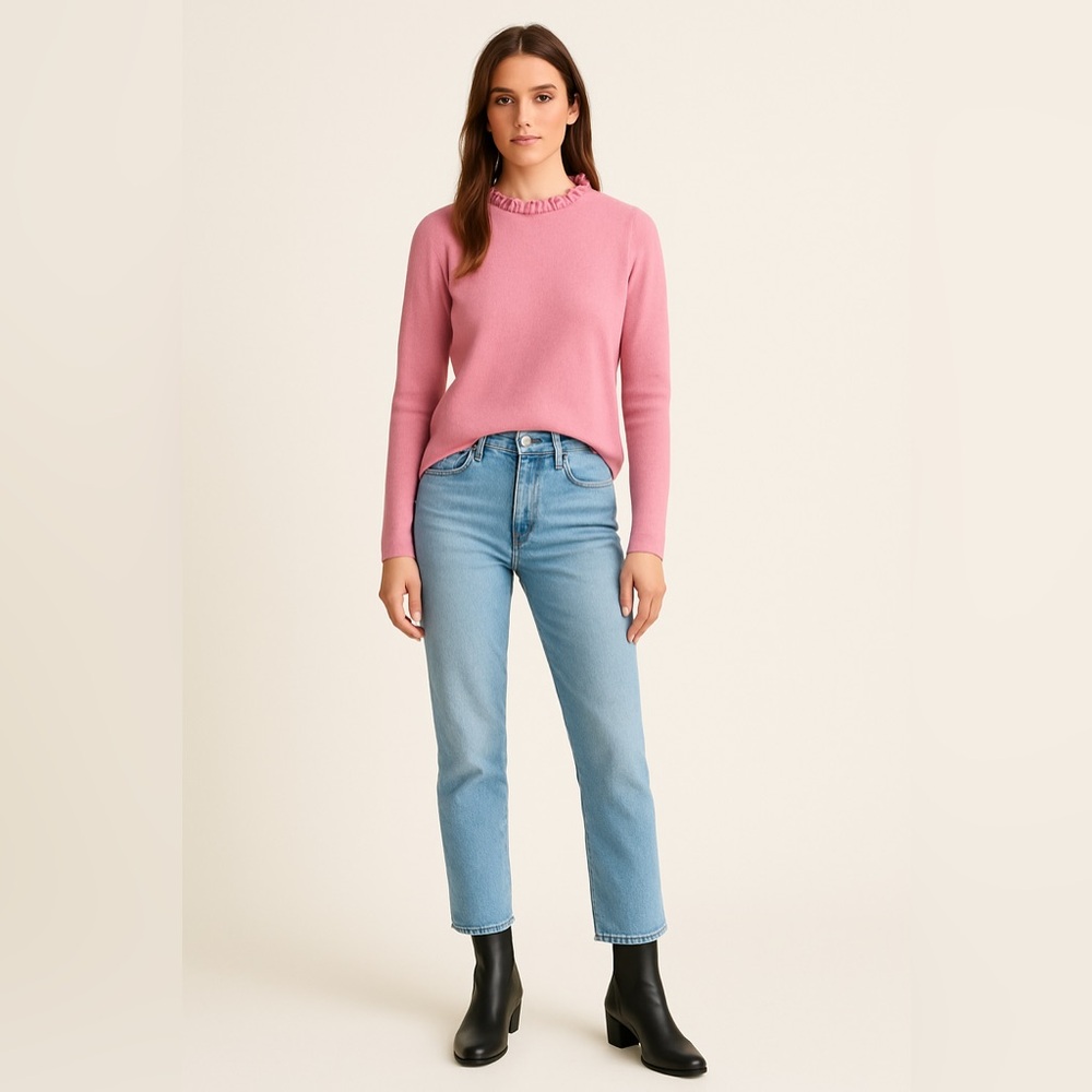 J.Crew Women’s Pink Ruffle Neck Long Sleeve Sweater Size L